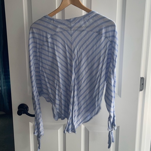Free People Morning Solid Blue and White Striped Long Sleeve Top $68 Blue White - Picture 9 of 9